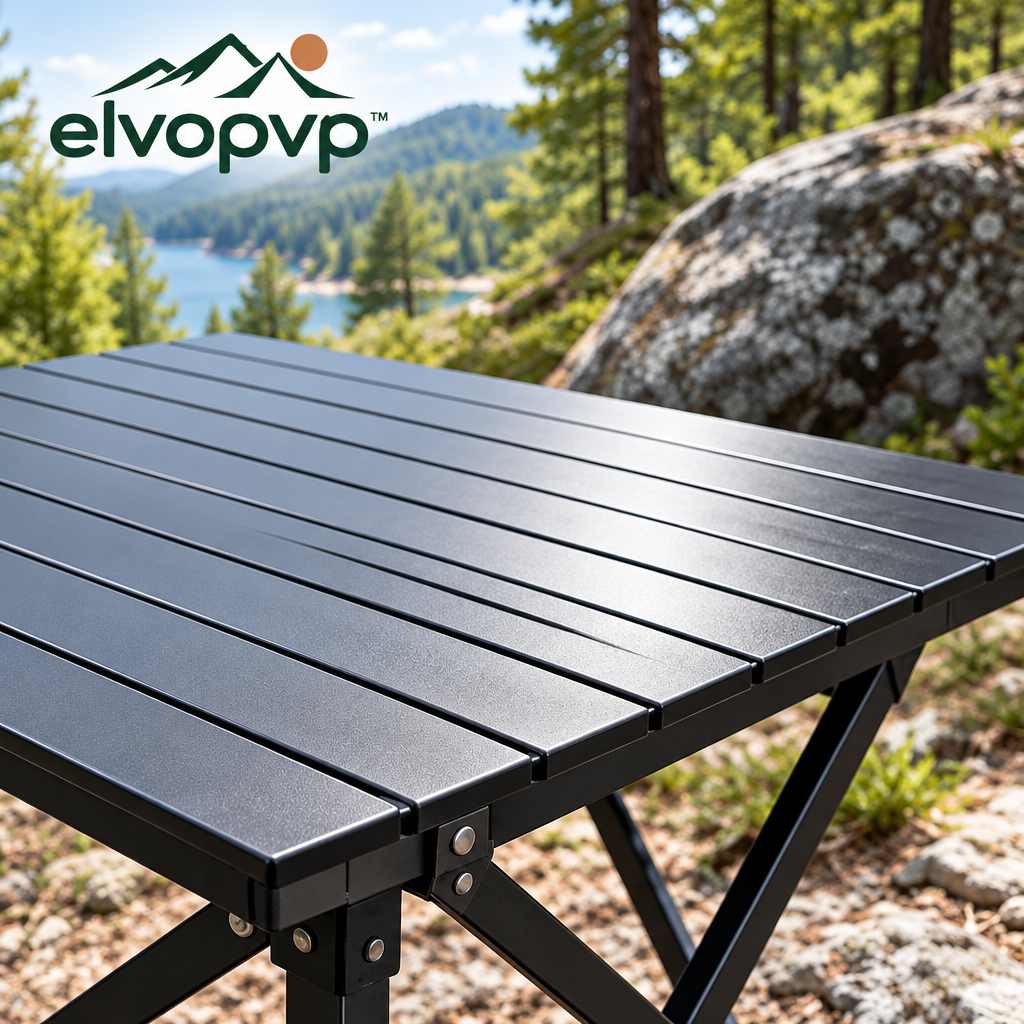 elvopvp™ Slat Aluminum Roll-Top Camping Table — Portable Folding Outdoor Dining Table with Carry Bag, 28 × 28 Inches