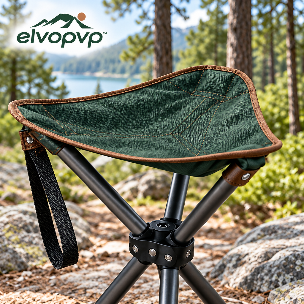 elvopvp™ Pocket Perch Folding Tripod Stool — Portable Camping Seat with Carry Strap & Storage Sleeve, 17-Inch Seat Height