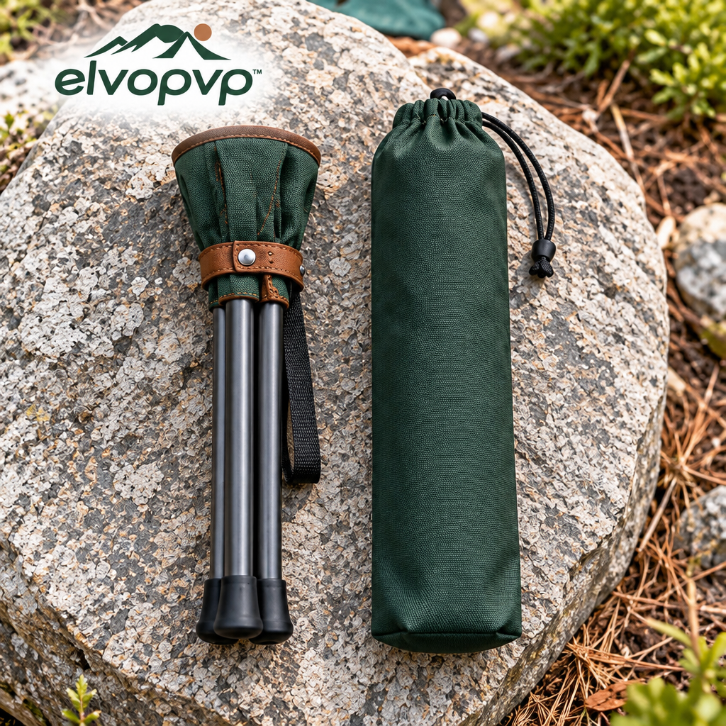 elvopvp™ Pocket Perch Folding Tripod Stool — Portable Camping Seat with Carry Strap & Storage Sleeve, 17-Inch Seat Height