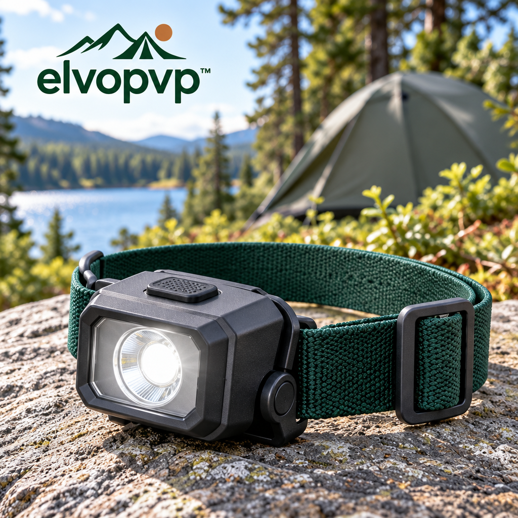 elvopvp™ Task Beam LED Camping Headlamp — Hands-Free Light with Adjustable Headband, Tilting Housing & Two Brightness Settings
