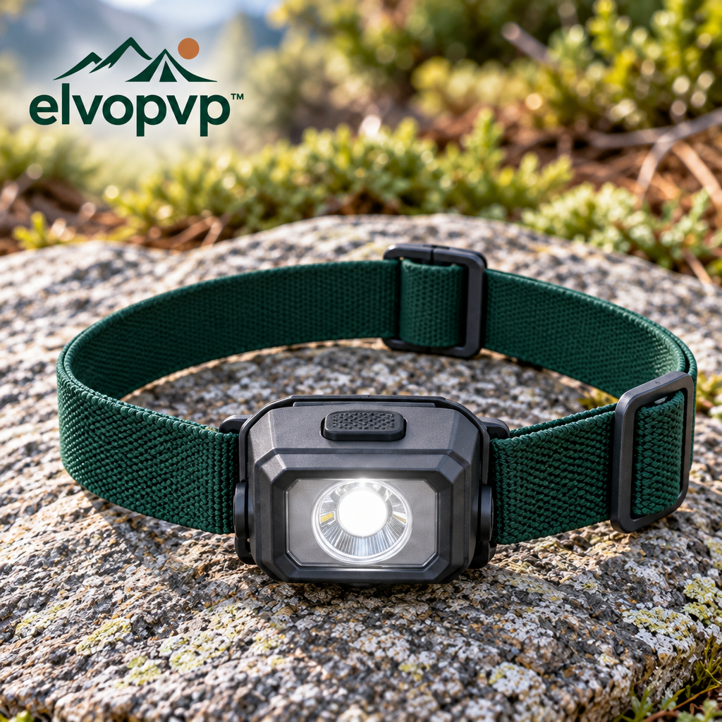 elvopvp™ Task Beam LED Camping Headlamp — Hands-Free Light with Adjustable Headband, Tilting Housing & Two Brightness Settings