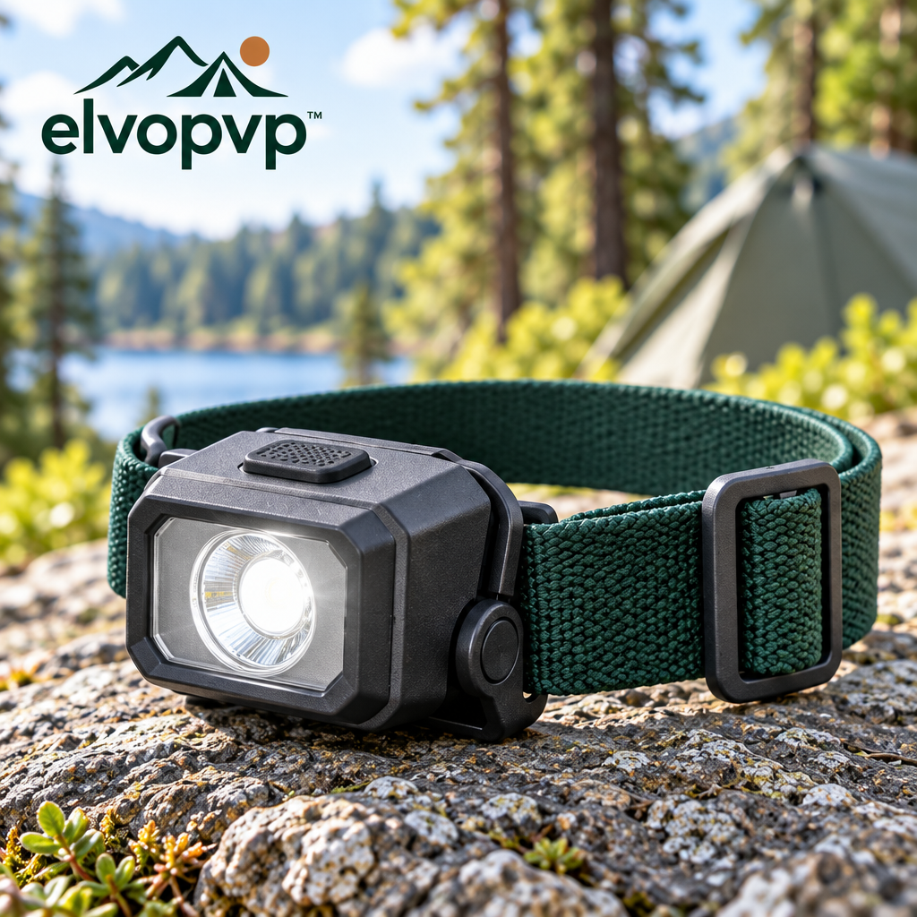 elvopvp™ Task Beam LED Camping Headlamp — Hands-Free Light with Adjustable Headband, Tilting Housing & Two Brightness Settings