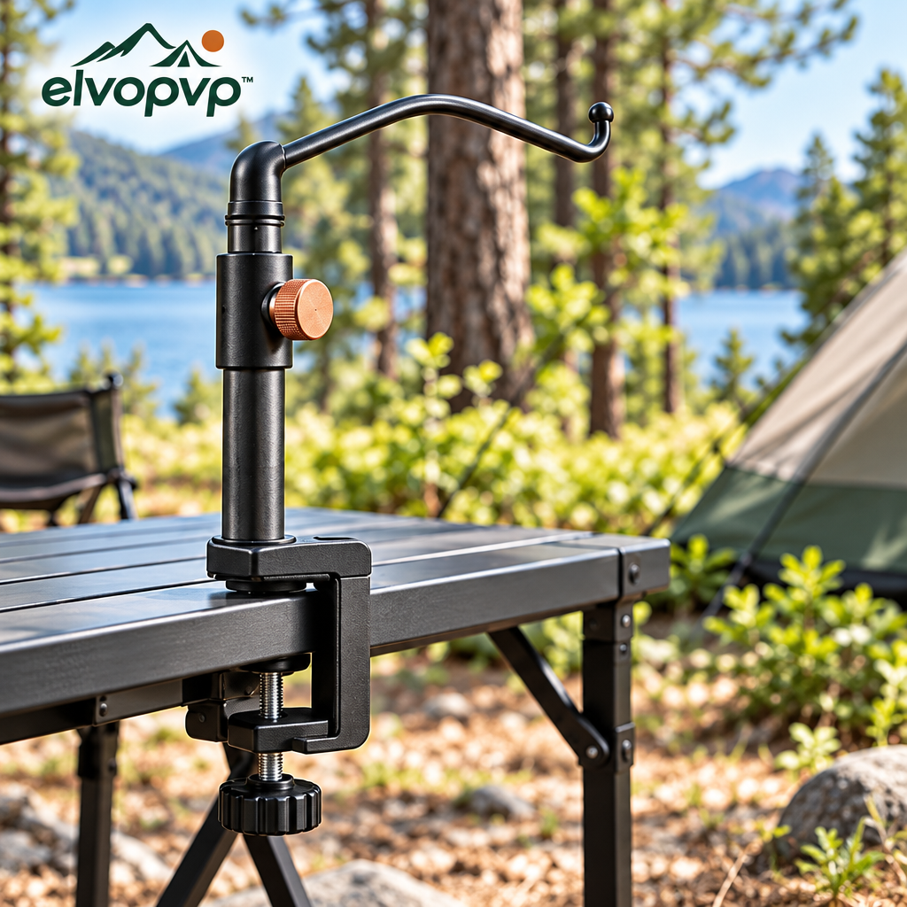 elvopvp™ Arc Camping Lantern Hanger — Adjustable Light Pole with Table Clamp, Ground Spike & Carry Bag, 24–48 Inches