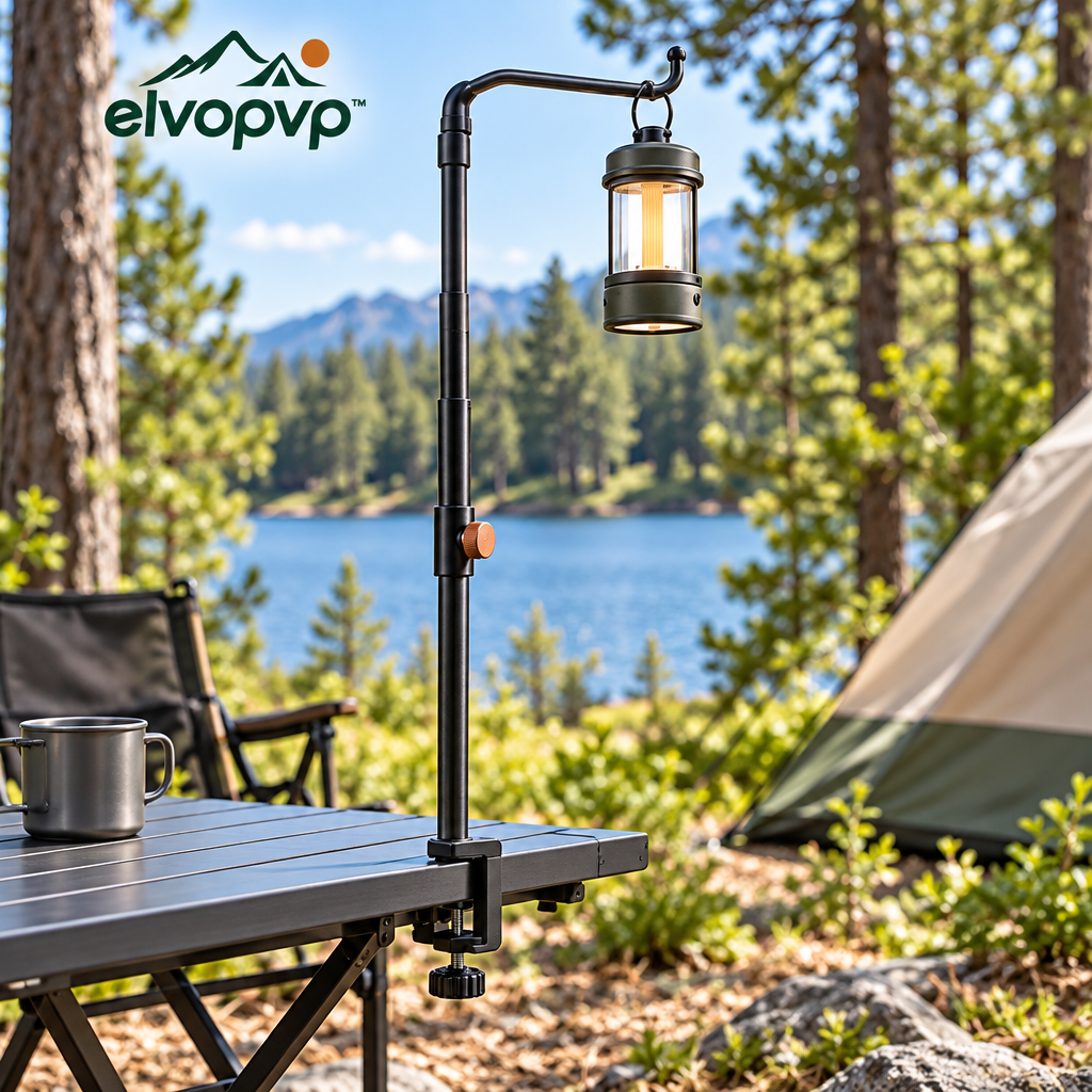 elvopvp™ Arc Camping Lantern Hanger — Adjustable Light Pole with Table Clamp, Ground Spike & Carry Bag, 24–48 Inches