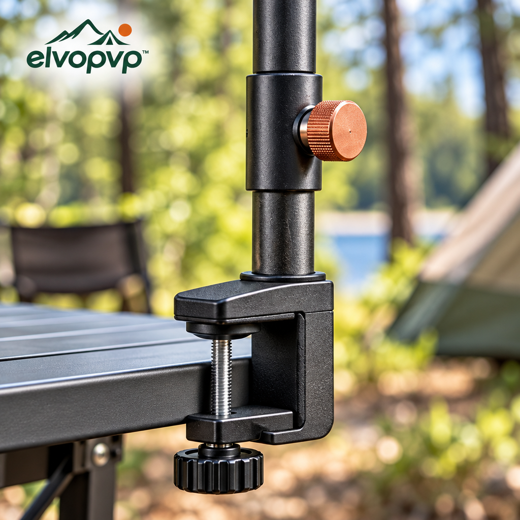 elvopvp™ Arc Camping Lantern Hanger — Adjustable Light Pole with Table Clamp, Ground Spike & Carry Bag, 24–48 Inches
