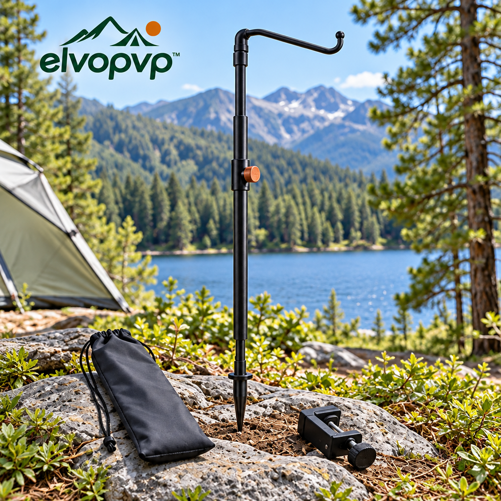 elvopvp™ Arc Camping Lantern Hanger — Adjustable Light Pole with Table Clamp, Ground Spike & Carry Bag, 24–48 Inches