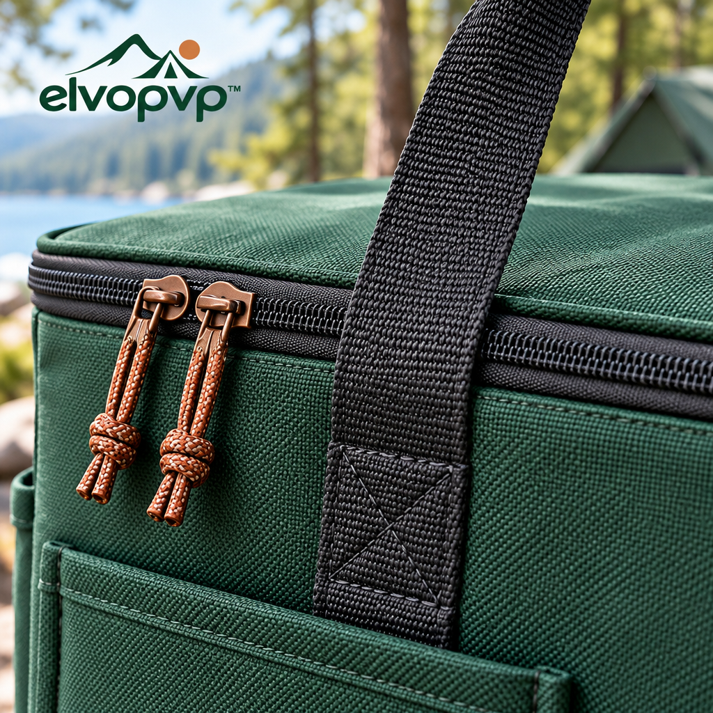 elvopvp™ Camp Haul Structured Gear Tote — Camping Equipment Storage Bag with Removable Dividers & Zippered Top, 18 × 12 × 12 Inches