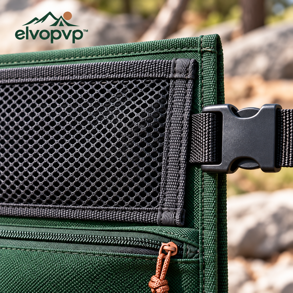 elvopvp™ Camp Wall Hanging Organizer — Camping Storage Panel with Mesh Pockets, Zipper Compartment & Adjustable Straps, 24 × 18 Inches